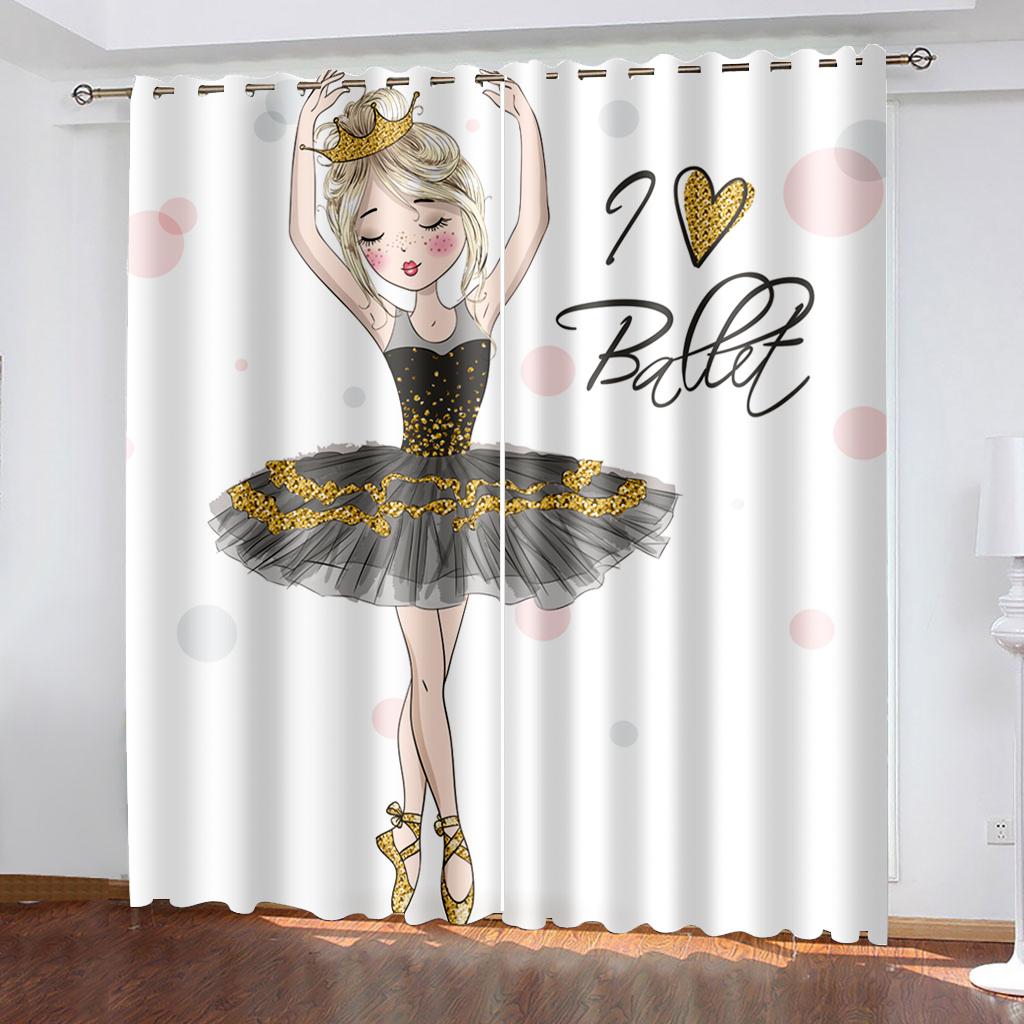Rosa Enhjørning og Ballettjente Vindusgardiner Stue Barnerom Kjøkkengardin For Barn Draperier Vindusdekorasjon