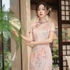 1011 national style summer and autumn new cheongsam dress satin dress retro slim banquet double-layer performance clothes