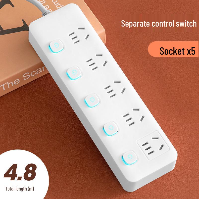 Multi-Function Household Power Strip with Cord, featuring a Multi-Hole Socket Panel for Dorms