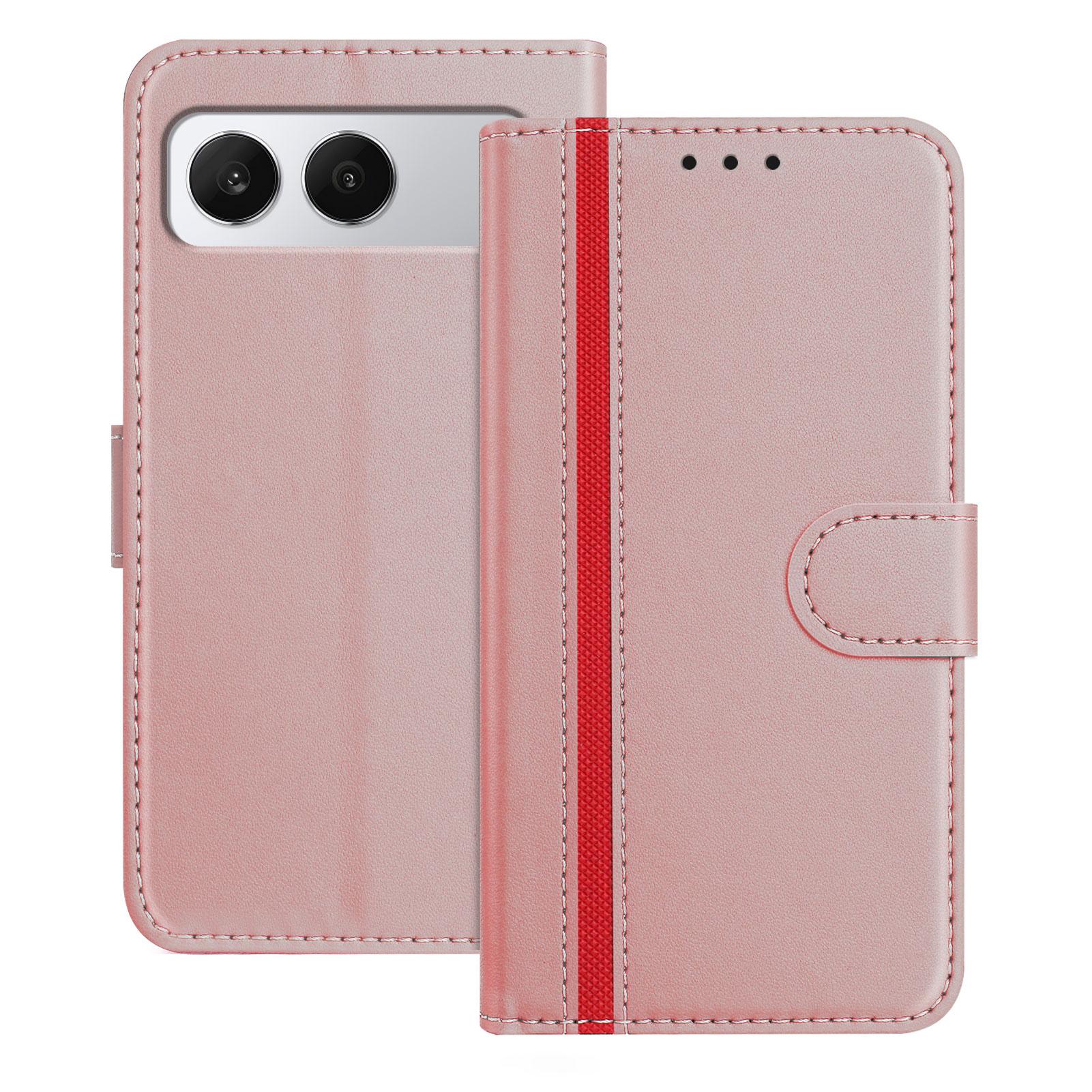 

For OnePlus Nord 4 Phone Cases Wallet Stand Color Splicing Leather Cover with Magnetic Clasp Rose Gold