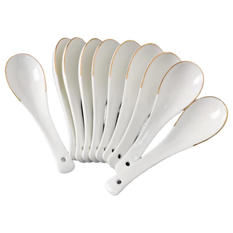 SIFAR Gold Rim Ceramic Small Spoons (8-Pack)