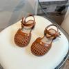 Kleinkind Mädchen Sandalen Kinder Sommer Sandalen Einfarbig Aussparungen Kinder Lässige Gewebte Mode Lauf Flache Sandalen Seite Schleife