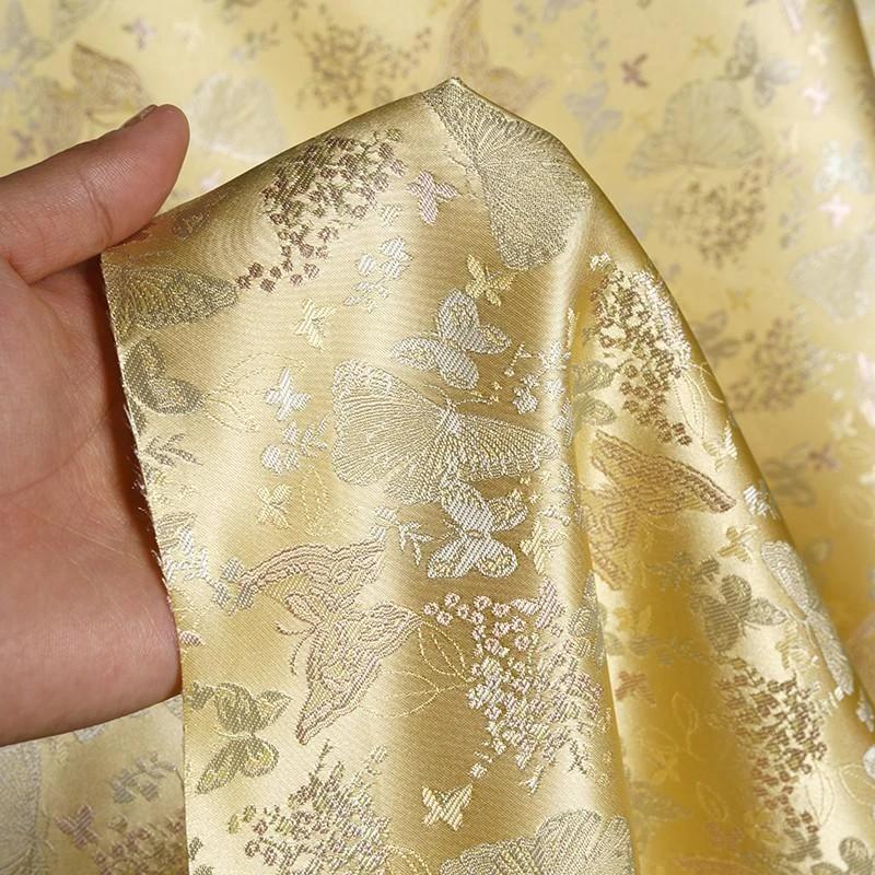 100x148cm Chinese Style Iris Brocade Jacquard Fabric Silky Luster Imitation Silk Clothing Fabric DIY Coat Vest