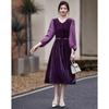 Demana Elegant V-Neck Puff Sleeve Midi Dress with Pearl Belt
