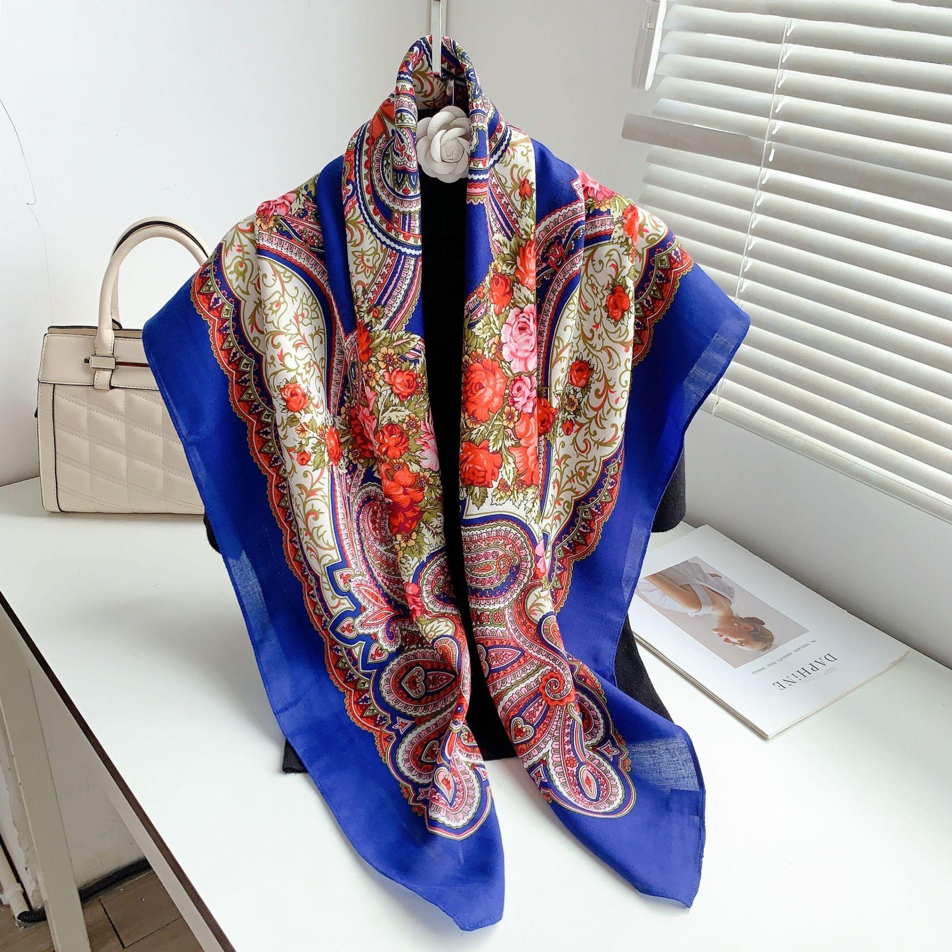 

Принтованный квадратный шарф новый ретро двухцелевой большой шарф солнцезащитный Синьцзян путешествия универсальная косынка шаль 110*110cm