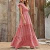Maxi Abito Estivo Boho da Donna con Stampa Floreale Ditsy, Scollo a V, Vita Alta, Maniche a Volant, A Balze, Casual, per Vacanze al Mare