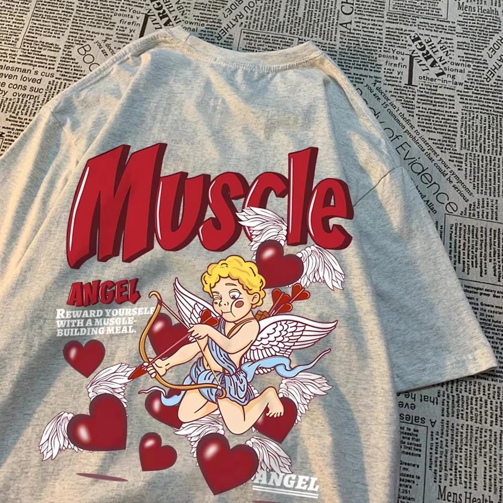 Angels Shoot Arrows At Love Men Women T-Shirt Street Crewneck T Shirts Hip Hop Cotton Summer Top Loose Breathable T Shirt Couple