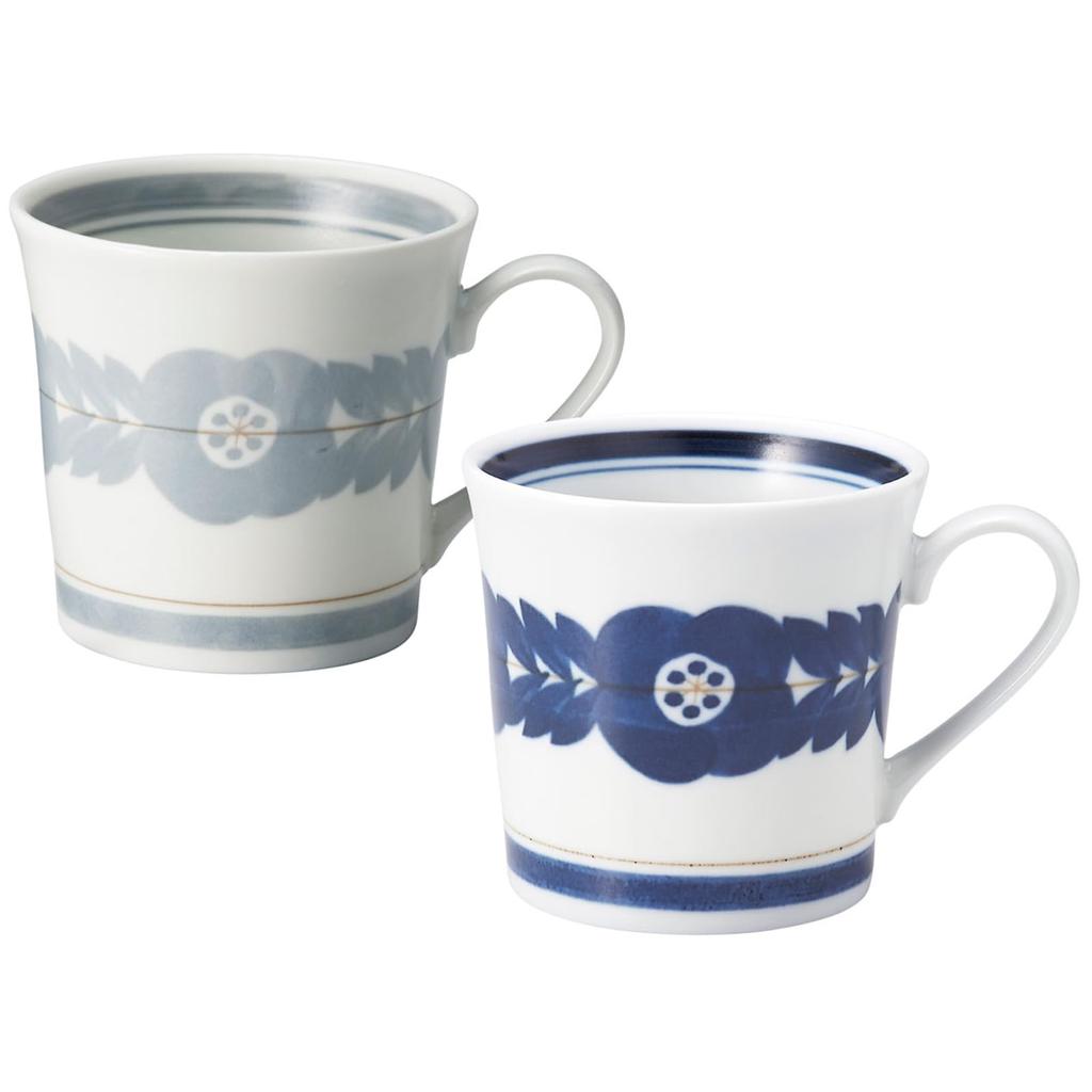 aito Seisakusho Mug Set of 2 Microwave and Dishwasher Mino Made in 113523 "Blossom" (Pair), Approx. 320ml, Safe, Lightweight, Gray/Navy, Ware, Japan,