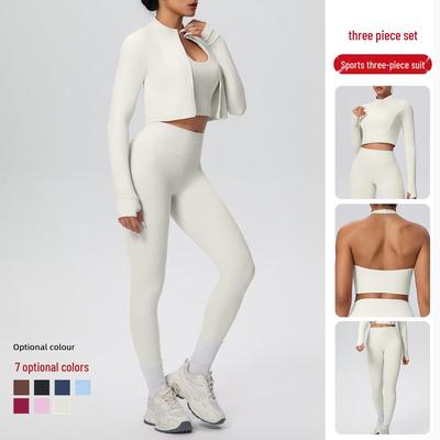 Euro-American Athletic Halter Vest & Zipper Jacket with High-Waisted Tummy Control Butt-Lifting Quick-Dry Yoga Pants