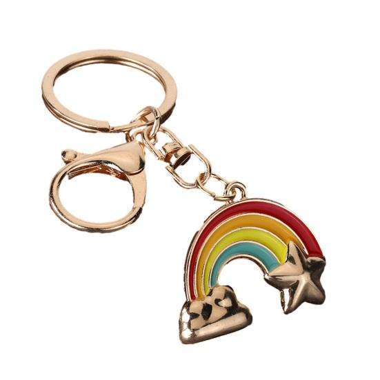 

Rainbow Keychain Pendant Lightweight Metal Keychain Cloud Star Key Chains Creative Colorful Keychain
