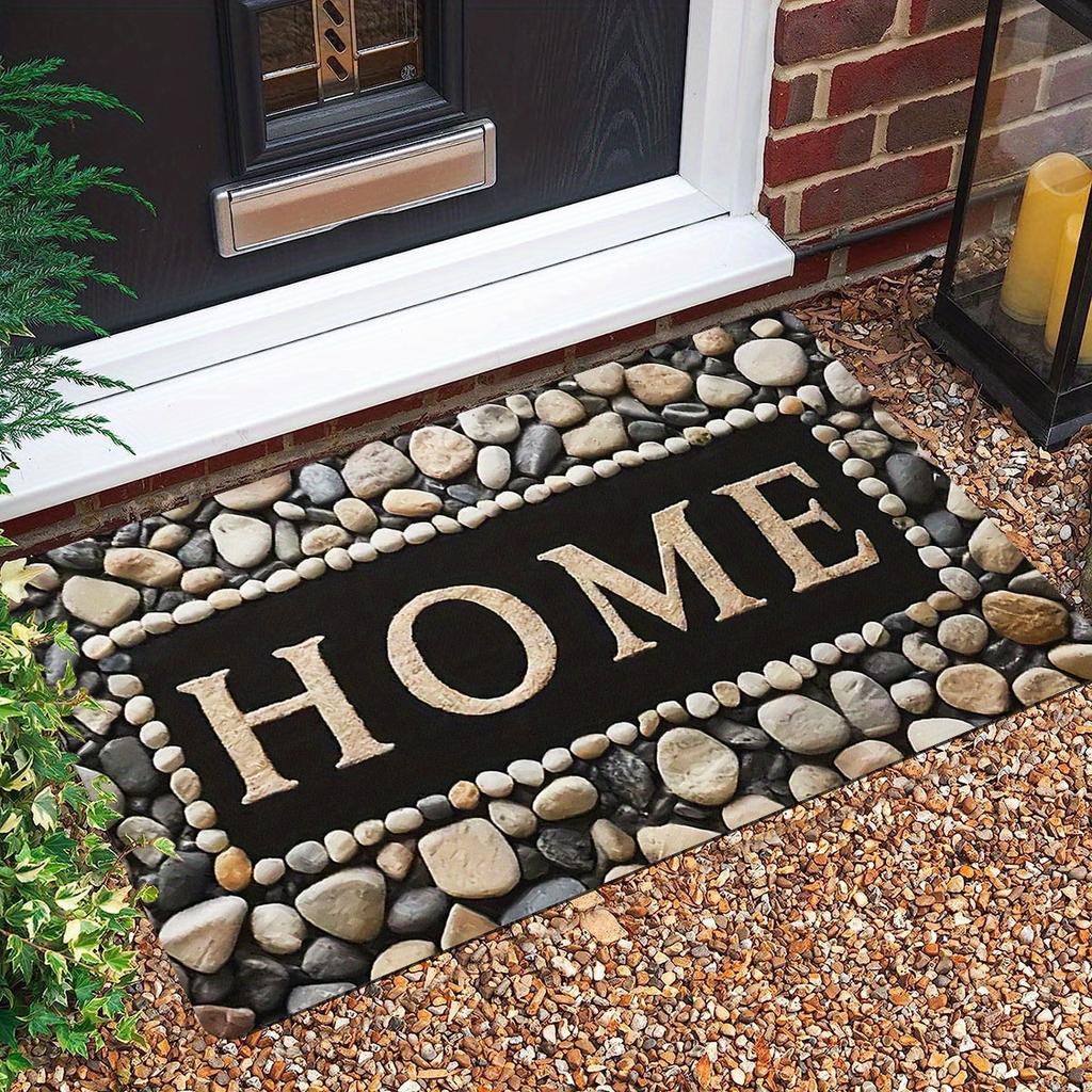 Anti-slip doormat, pebble design - waterproof, stain-resistant, machine-made rectangular floor mat for indoor/outdoor entrances