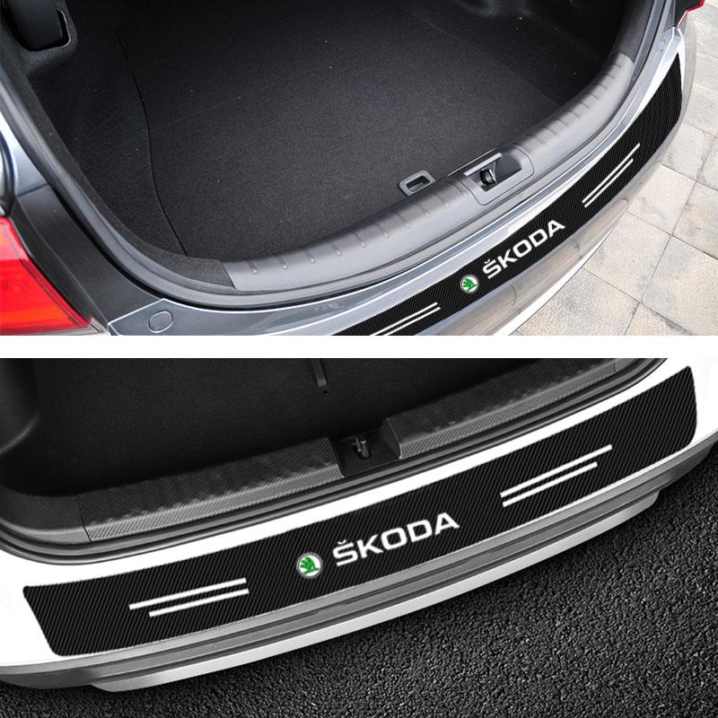 AAFN1 Carbon Fiber Car Rear Bumper Trunk Guard Protected Sticker For Skoda Octavia Fabia Kamiq Kapoq Kodiaq Rapid SCALA Superb
