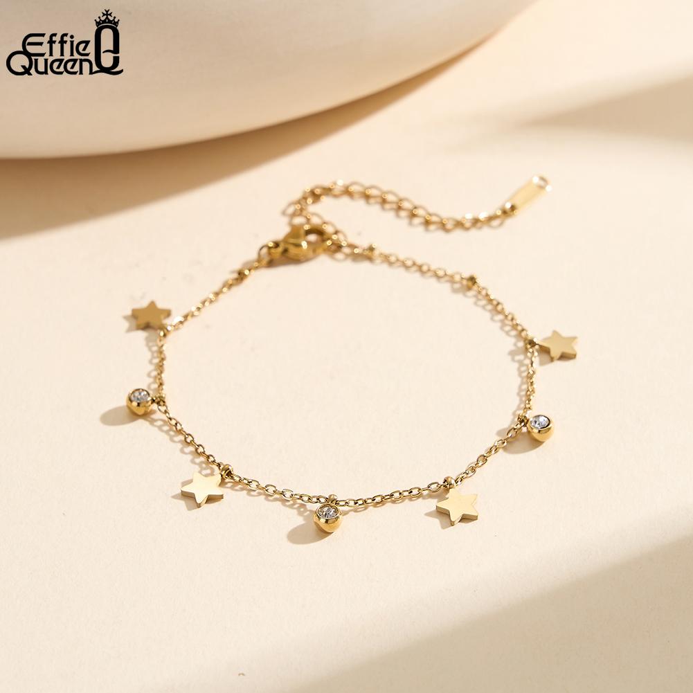 EFFIE QUEEN Stainless Steel 18K Gold Plated Stackable for Women Fashion Star Eye Flower Heart Chain Bracelet Waterproof Jewelry