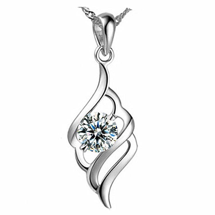 

Корейское ожерелье-подвеска «Крылья ангела» серебряного цвета Platinum plated water wave chain [45cm]