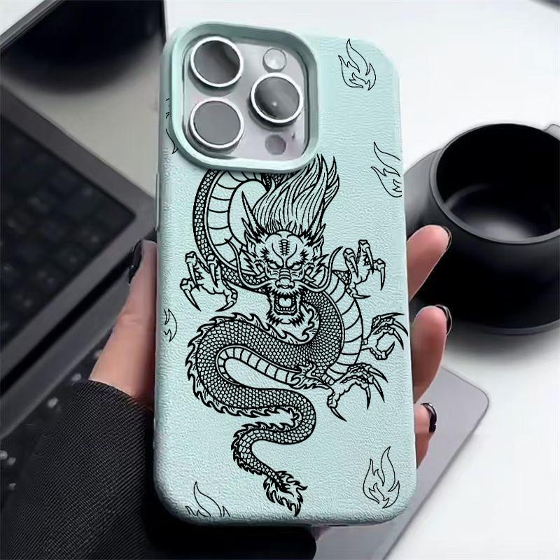 Husă Moale Mată cu Model Dragon Negru Pentru iPhone 16 Pro Max 15 Pro 14 13 12 11 TPU Textură Piele Subțire Rezistentă la Șocuri Husă Bumper