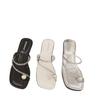 Low-heeled rhinestone cover-toed French small cool slippers fairy shoes wear 2025 new summer pearl silver sandals