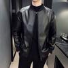 Mens Fleece Lined PU Leather Jacket Slim Fit Baseball Collar Motorcycle Biker Coat
