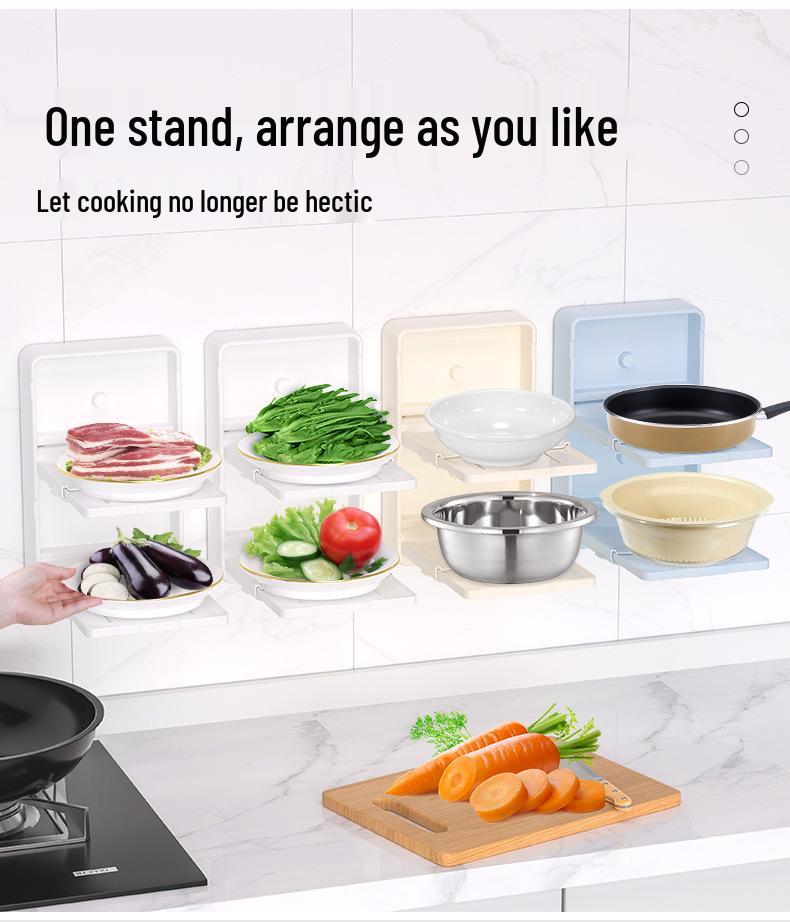Extendable Wall-Mounted Plastic Dish Rack: Folding Kitchen Prep and Plate Storage Solution