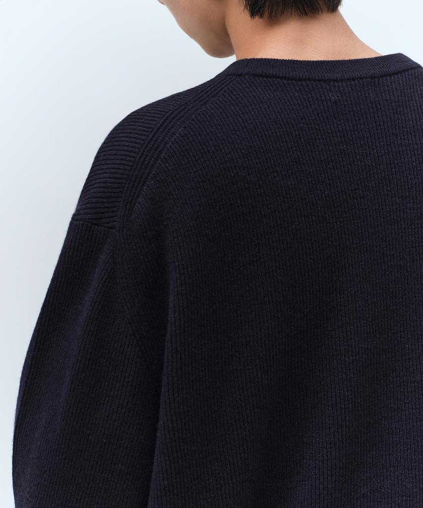 MUSINSA STANDARD [Victoria Wool] Minimal Ribbed Crew Neck Knit [Navy]