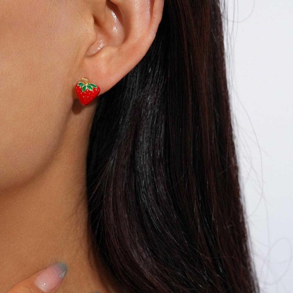 Crystal Rhinestone Mini Cherry Earrings Strawberry Lemon Small Fruits Ear Stud  Women