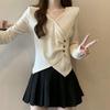 Women's Plus Size Ribbed Irregular Long Sleeve Top - Korean Style, Loose Fit, Slimming Base Layer for Autumn/Winter.