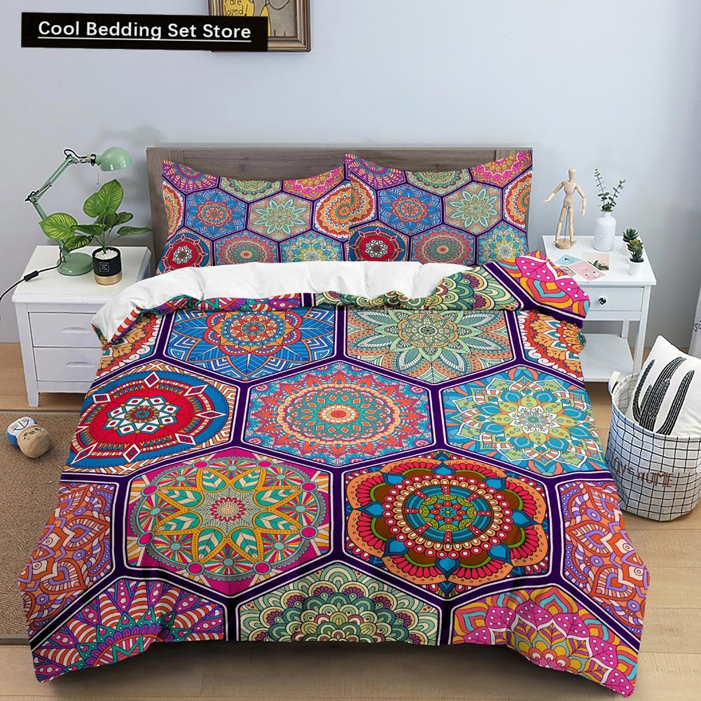 

Comforter Geometric Mandala King Queen Boho Ethnic Style Bedding Set For Teens Adults Mediterranean Soft Polyester Comforter (quilt)-EU Single(135*200cm)3pcs