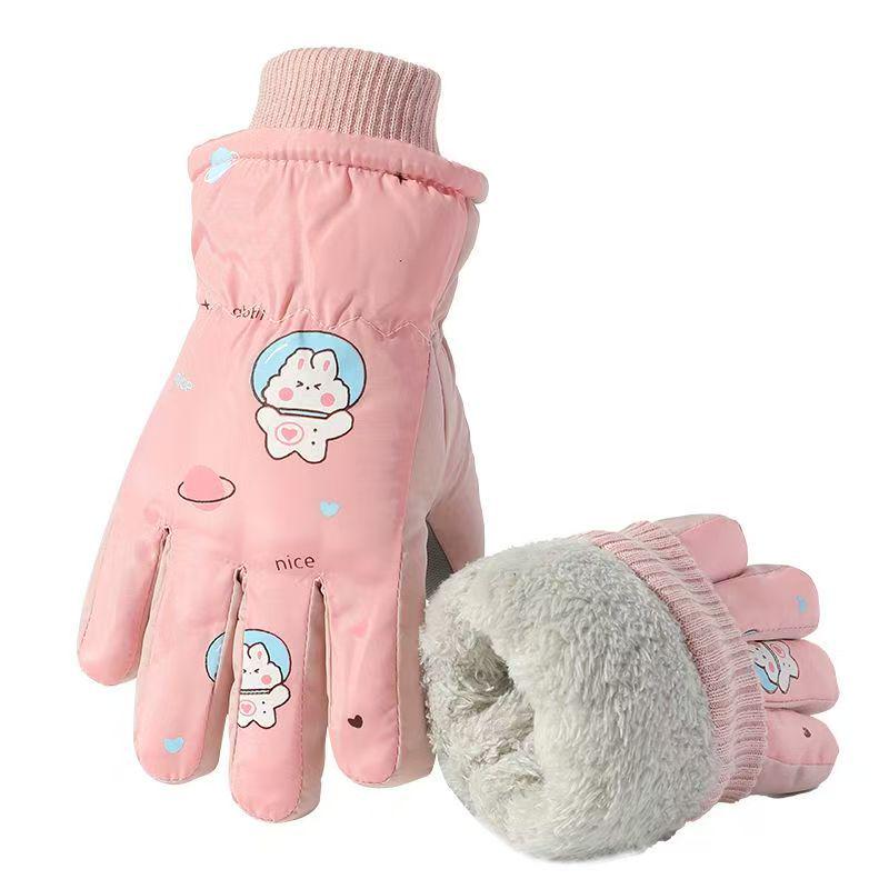 Kids' Cute Waterproof Winter Ski Gloves with Thick Velvet Lining, Warm for Boys & Girls