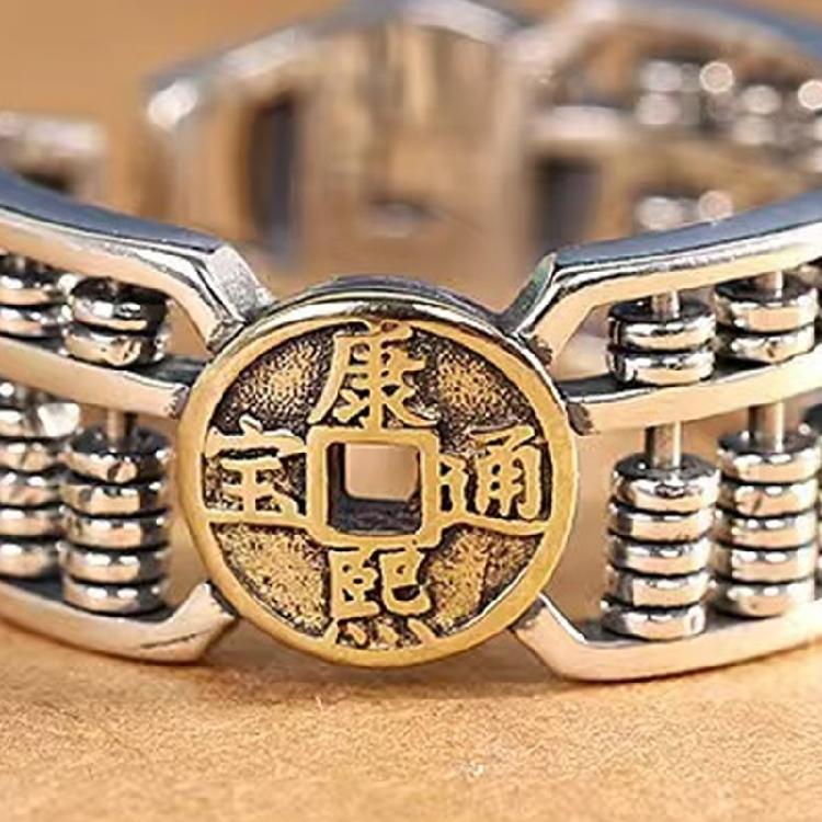 Anneaux de Perles pour Boulier Pièce de Monnaie Cuivre Motifs Ethniques Rétro Ouverture Réglable Pour Hommes et Femmes S