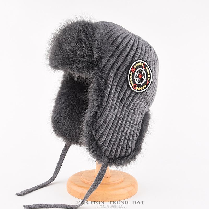 Knitted Hat Women's Winter Velvet Thickened Warm Ear Protection Hat Imitation Rabbit Hair Cold-proof Wool Hat Foreign Trade