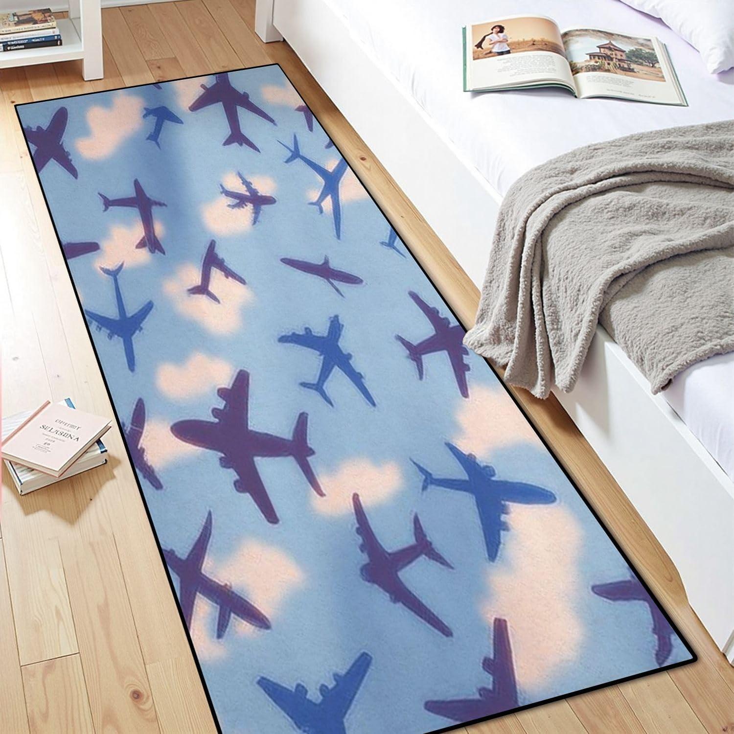

Vintage Ski Lift Runner Rug Mountain Pattern Soft Non-Slip Floor Mat Modern Illustration Style Home Decor Carpet for Living Room 40X120CM