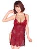 Ohyeahlady Sexy Babydoll Nightgown with Eyelash Devilish Red T-Back, See-Through, Backless, V-Neck, Sleeveless, Wireless, Loungewear, Lace, Women's