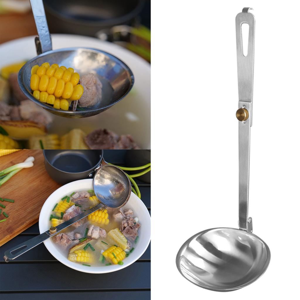 Serving Ladle Spoon, Large Stainless Steel Camp Ladle Soup Spoon Soup Ladle with Foldable Handle for Sauce Soup Cooking