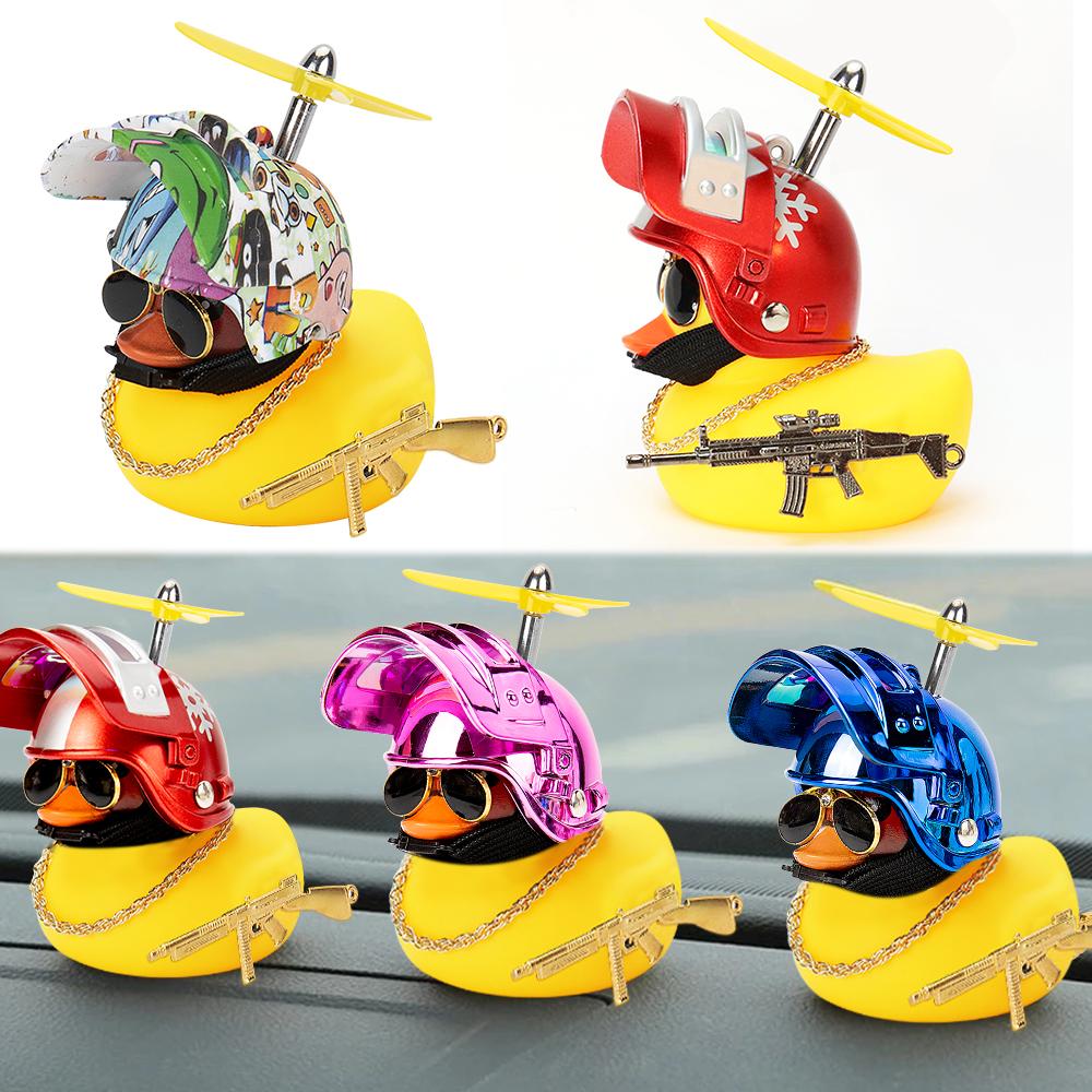 Cool Armed Duck In The Car Interior Decoration Yellow Duck with Helmet for Bike Motor with Strobe Light Car Accessories