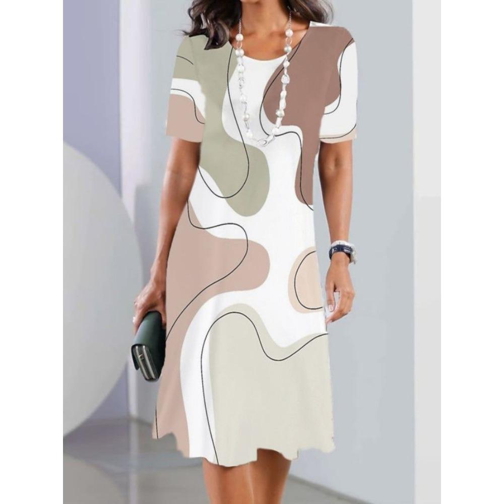 Ladies' Fashionable Round Neck Short Sleeved Dress Summer Clothing