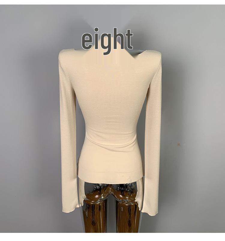 Korean Dongdaemun Fashion Slim-Fit Low-Neck Long Sleeve Women's Top