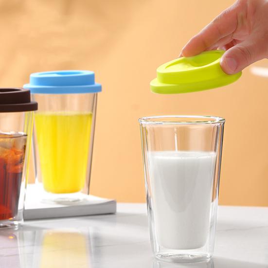 350 ML dobbeltvegget glass med silikonlokk isolert tumbler Reise varm kald drikke te melk høy borosilikatglass kopp kaffekrus