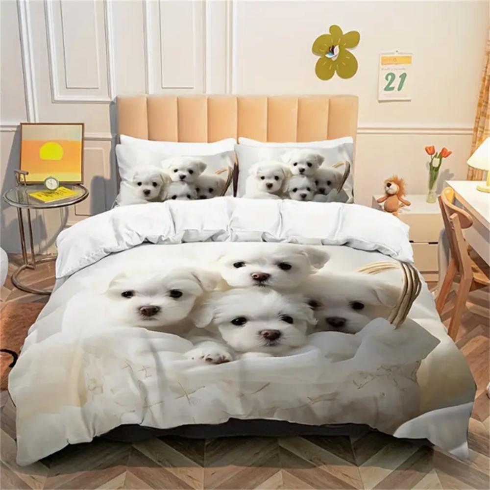 3PCS 100% Polyester Ultra-Soft 3D Dog Print Duvet Cover Set - Cozy Patchwork Bedding for Bedrooms & Guest Rooms - (1 Duvet Cover