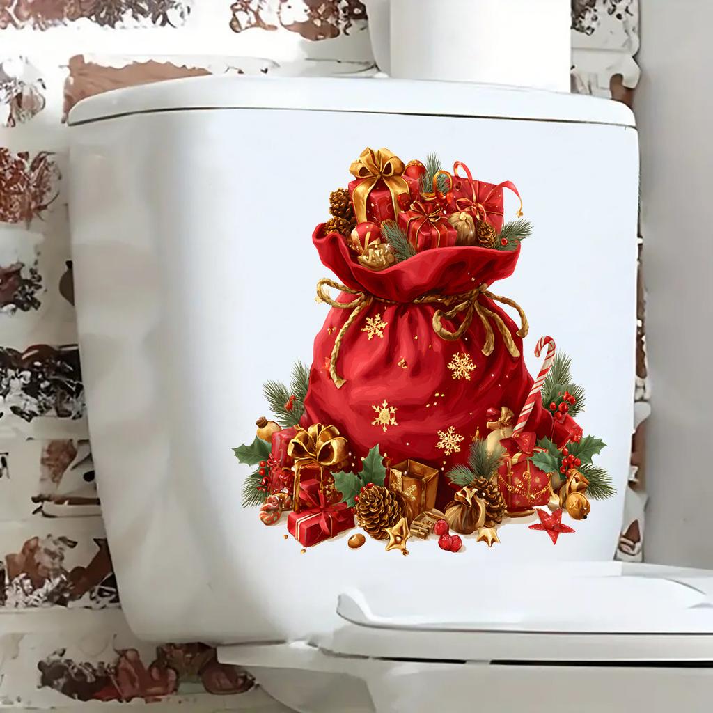 Weihnachtsmann's Geschenksack, Toiletten-Wandsticker, Dekorations-Wandsticker für das Badezimmer