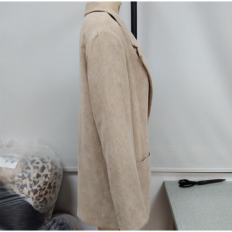 Corduroy Women Coat Autumn Winter Solid Color Long Sleeve Coats with Pockets Buttons Business Lady Outwear