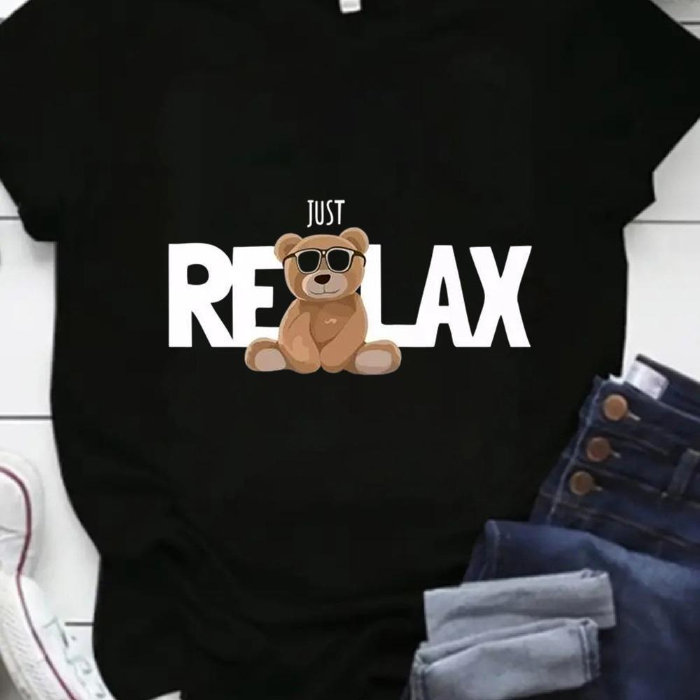Nice Teddy Bear Print Women T Shirt Casual Short Sleeve O-Neck Cartoon Graphic Tees