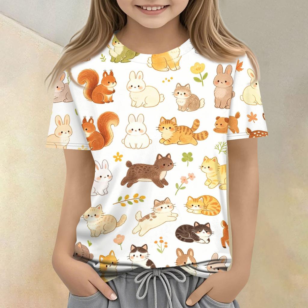 Kids Animal Print Crew Neck Short Sleeve T Shirt Casual Loose Fit Top for Boys Girls Soft Comfortable Fabric