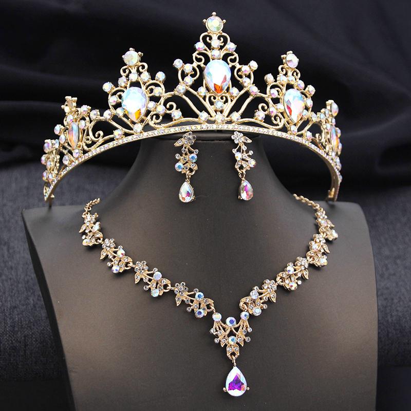 3Pcs Crown Bridal Jewelry Sets for Women Princess Tiaras and necklace earrings Prom Birthday Wedding Tiaras and Crowns Set