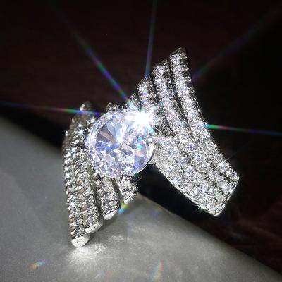 Huitan Brilliant Aesthetic Rings with Shiny Cubic Zirconia Charming Trendy Finger Accessories Modern Stylish  for Wedding