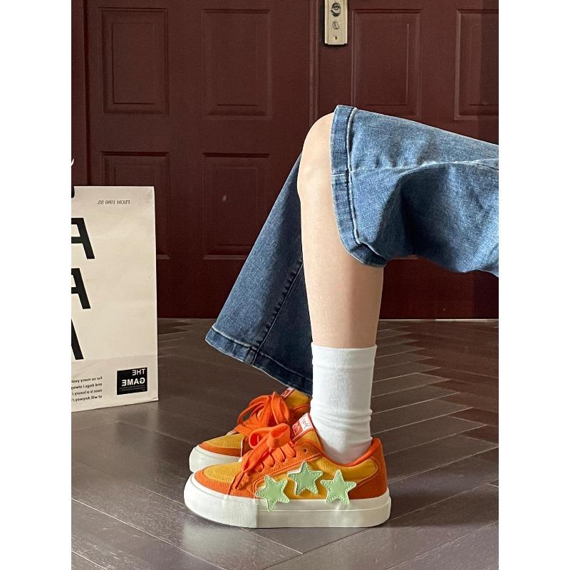 Niche sunset orange retro star board shoes women's 2 new versatile student orange sports bread shoes