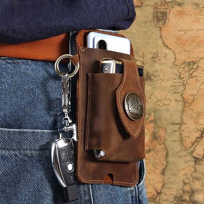 Leder Multifunktionale Bauchtasche Herren Crazy Horse Leder Handytasche Sport-Hüfttasche Herren Baustelle Hängebeutel