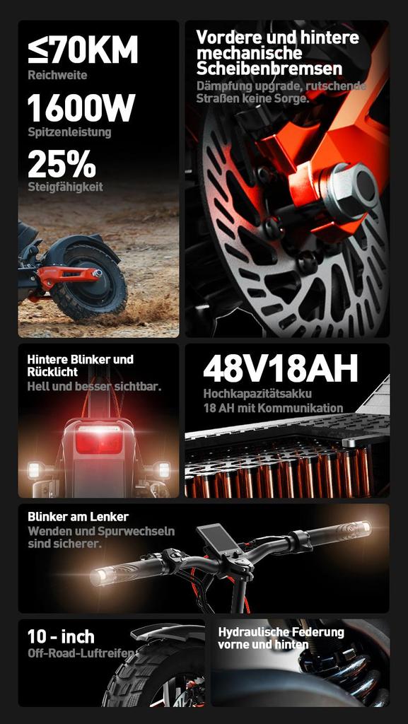 JOYOR T6E(ABE) Electric Scooter 500W Motor, 48V 18Ah Battery, 70KM Range, 10" Off-Road Tire, 20KM/H Speed Foldable E-Scooter