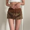 Y2K Leopard Patchwork Lace-Up Mini Skirt with Waistband