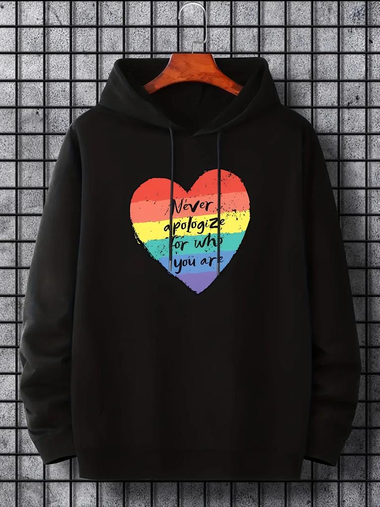 2025 Rainbow Heartprint 2D Hoodie Men's Casual Pattern Long Sleeve Hoodie