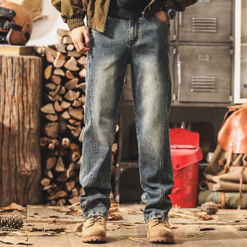 Jie Leinong Men s Loose Straight-Leg Spliced Denim Jeans 2XL
