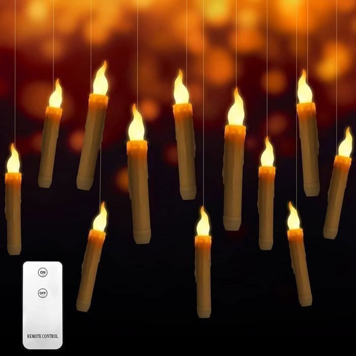 Bougies flottantes LED blanches - AIMOONSA - Lot de 12 - Télécommande incluse - Crochets adhésifs inclus